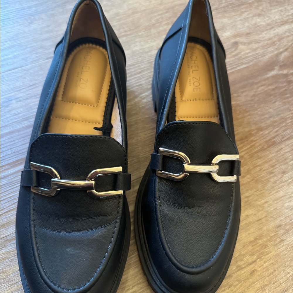 Rachel Zoe Black and Gold Loafers with Classic Design